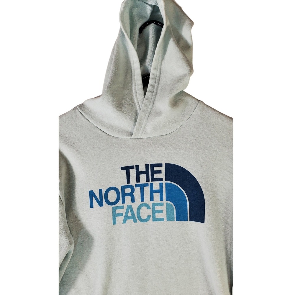 The North Face Girls XL 18 Hoodie Mint Green Blue Logo Pullover Sweatshirt